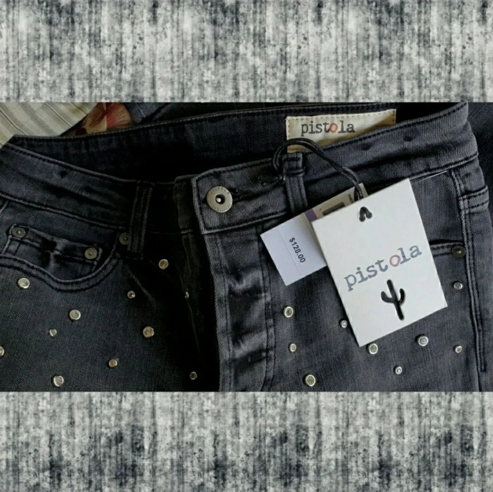 Pistola Charlie Embellished Ankle Skinny Jeans Washed Black Nwt